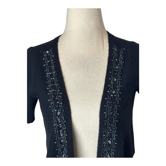 Autumn Cashmere Sweater Women Small Black Cashmere Beaded Neckline Cardigan - Picture 3 of 10